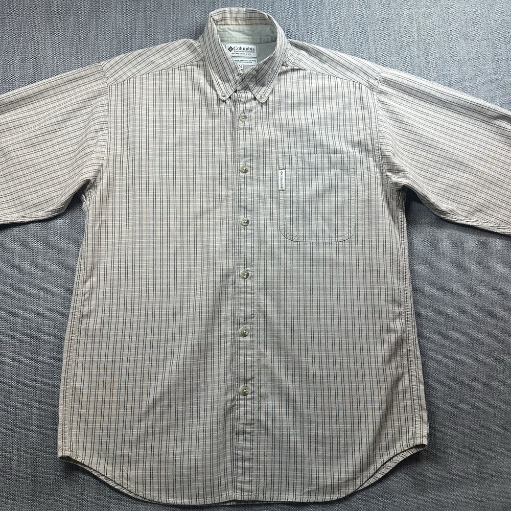 Columbia Shirt Mens M‎ Medium Brown Gray Stripes Long Sleeve Button Up